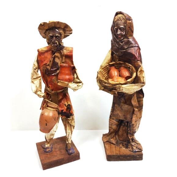 Vintage Mexican Folk Art Paper Mache Figures 14" Handmade Village People Set 2 - Picture 10 of 10